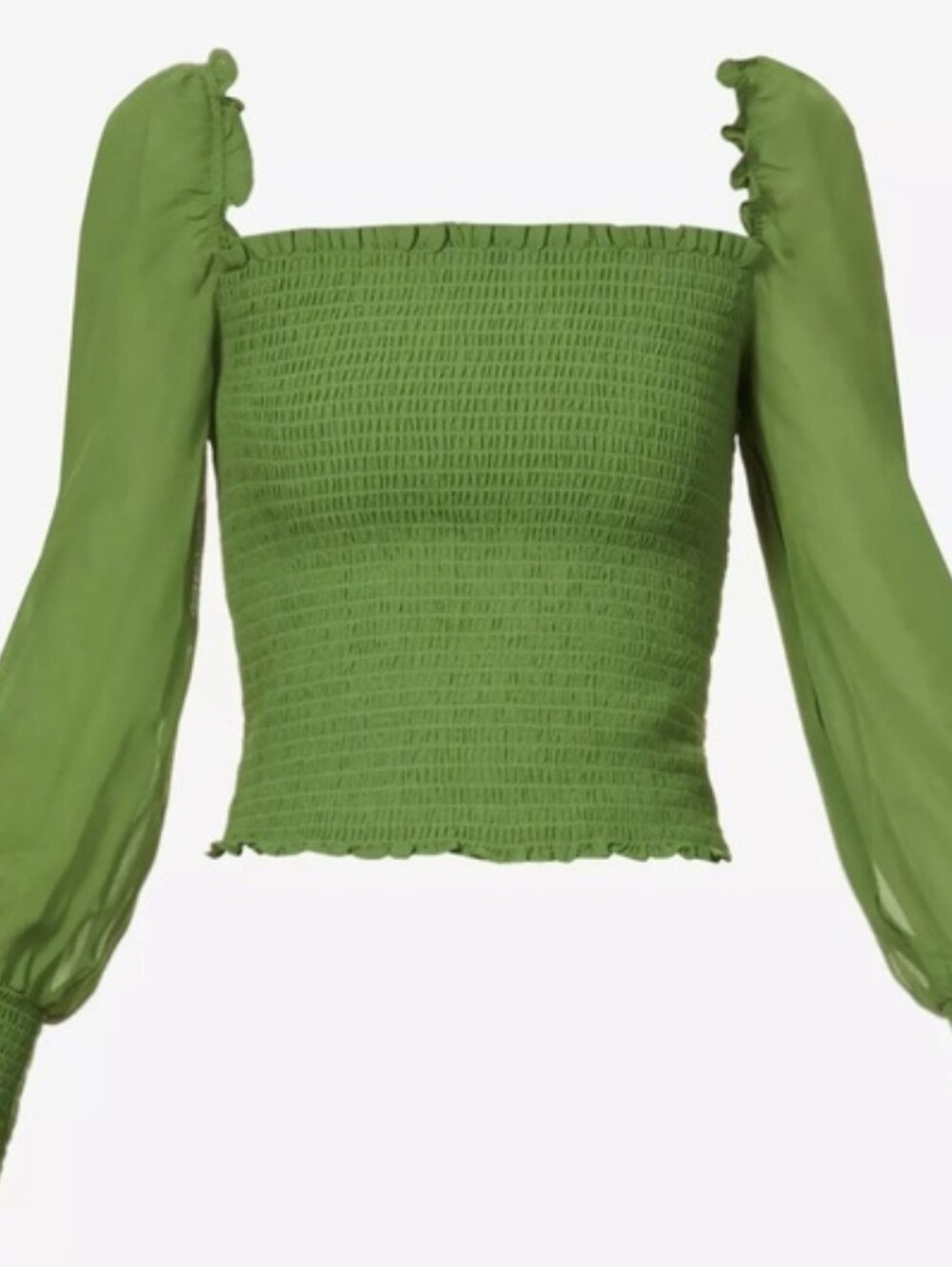 Reformation Pinto Smocked Long Sleeve Puffy Blouse Amsterdam Green S